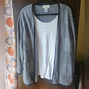 Alfred Dunner Black and White Blouse With Built In Cardigan Size 2X